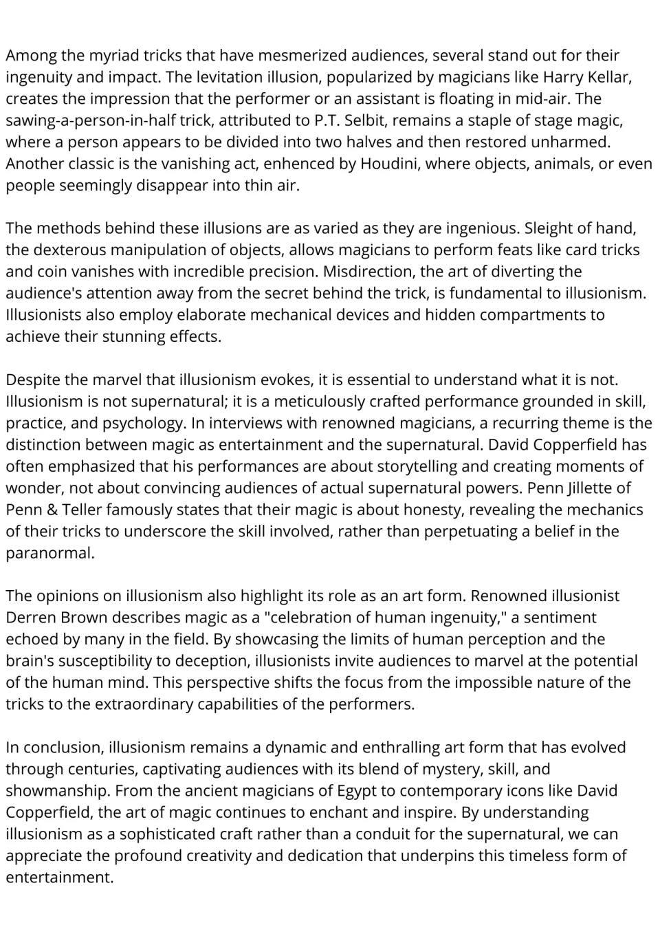 Illusionism passage, part 2: levitation, sawing in half, sleight of hand, misdirection and why magic is not supernatural
