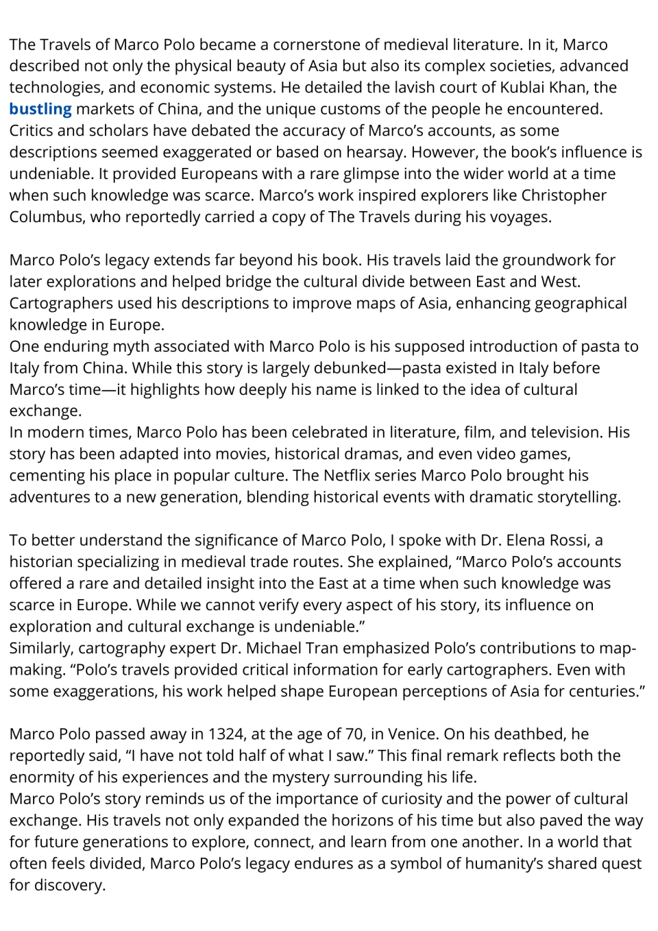 Marco Polo passage, part 2: his book's influence on Columbus and maps, the pasta myth, expert quotes and his 1324 death