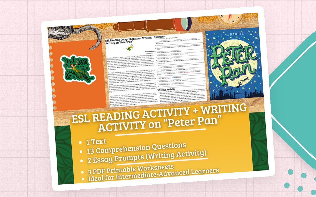 ESL Reading Comprehension + Writing Activity Worksheets on Peter Pan preview