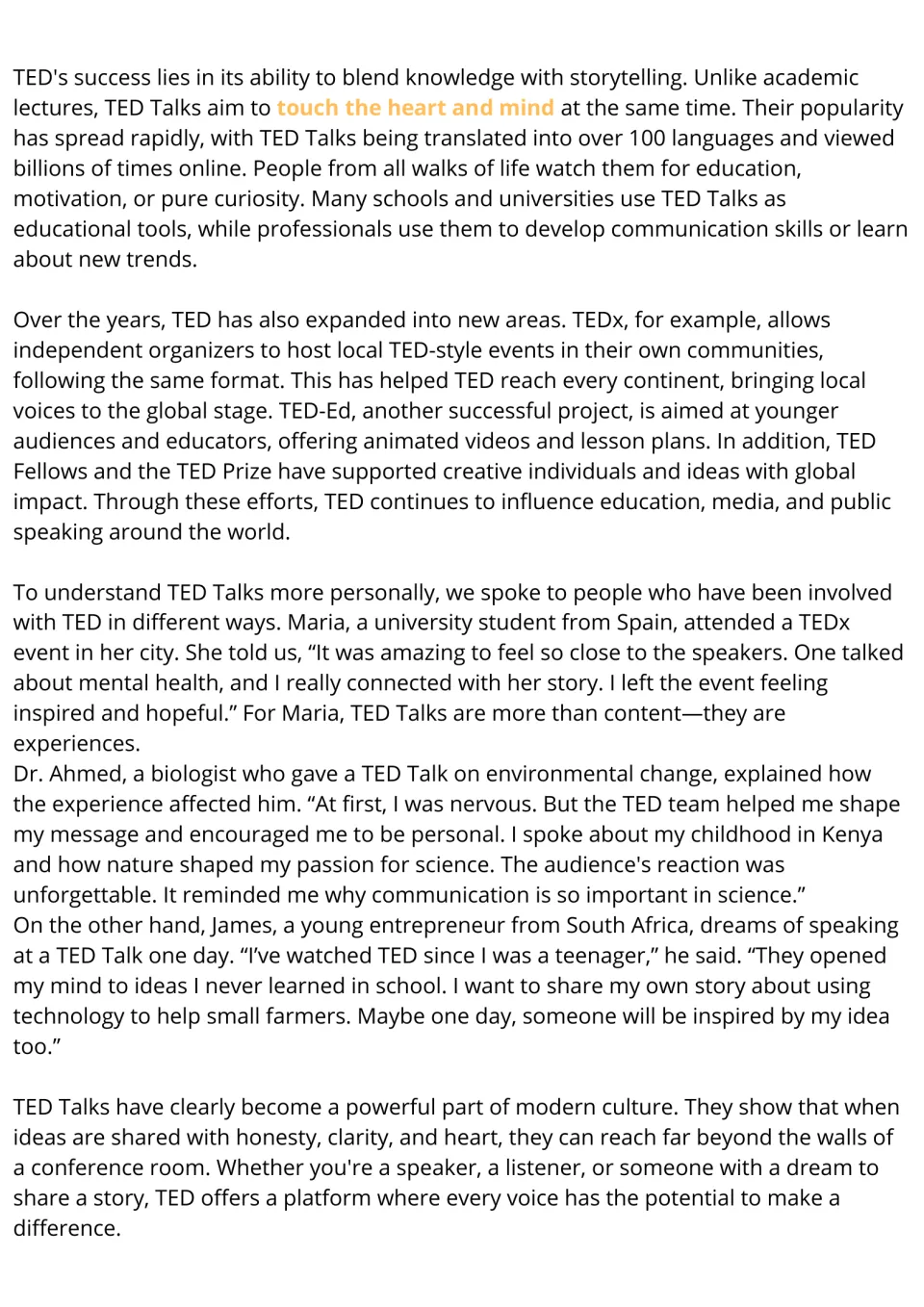 TED Talks reading passage, part 2: TEDx, TED-Ed and interviews with a student, a biologist and an entrepreneur about TED
