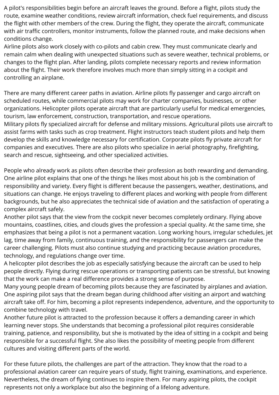 Pilot career reading, part 2: flight responsibilities, career paths, and working and aspiring pilots' views.