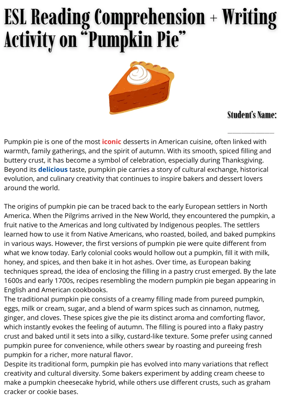 Pumpkin pie reading passage, part 1: origins, Indigenous ingredients, colonial baking, and modern recipes