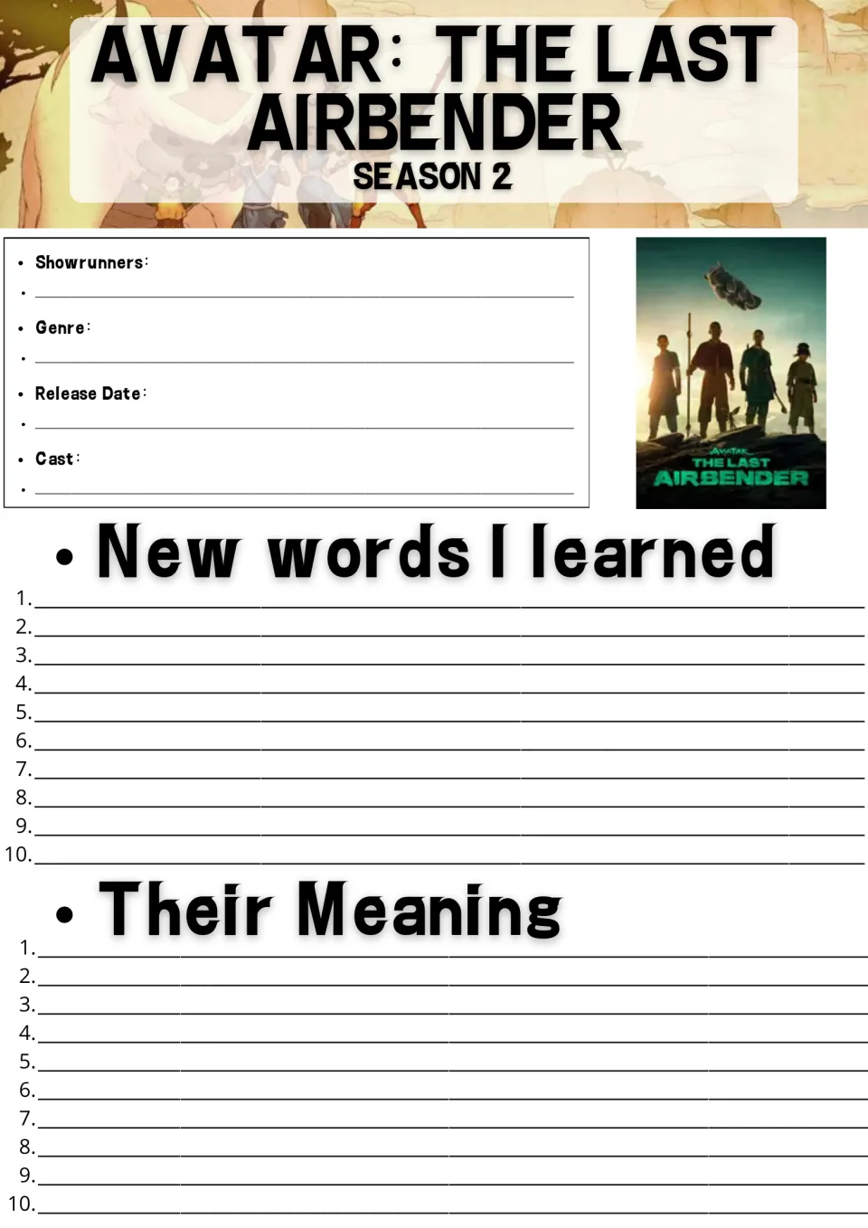 Avatar: The Last Airbender Season 2 show facts: students note showrunners, genre, cast, then 10 new words and meanings