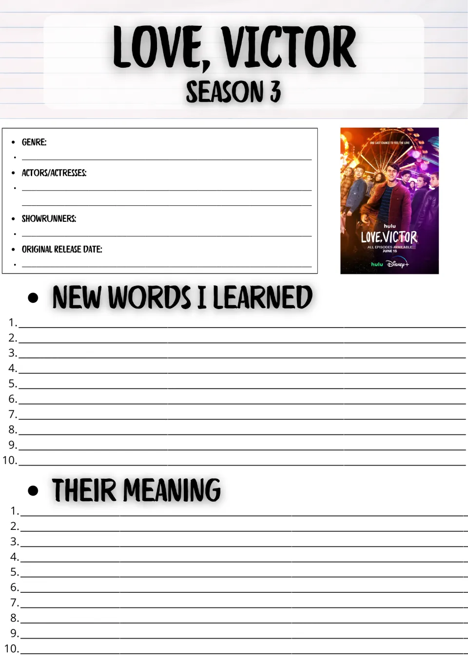 Love, Victor Season 3 show facts: students note genre, actors and release date, then list 10 new words and their meanings