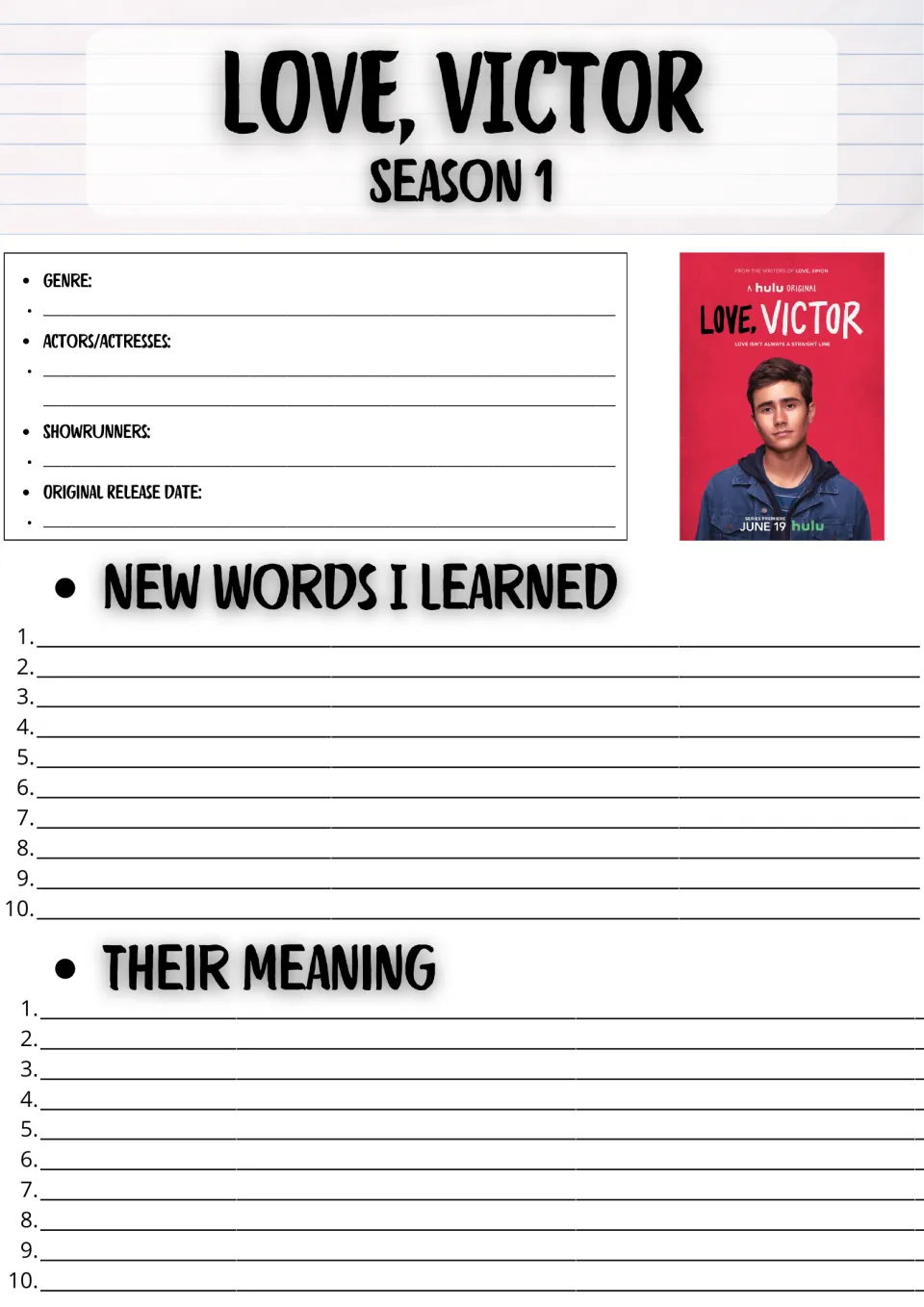 Love, Victor Season 1 show facts: students note genre, actors, showrunners and release date, then list 10 new words