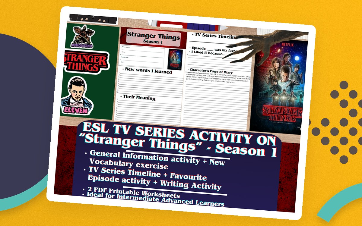 Stranger Things Season 1 – ESL TV Worksheets preview: stranger things practice pages