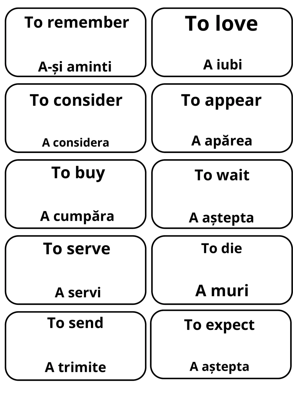 Romanian verbs to remember, to love, to buy and to wait: a-și aminti, a iubi, a cumpăra, a aștepta, plus to send