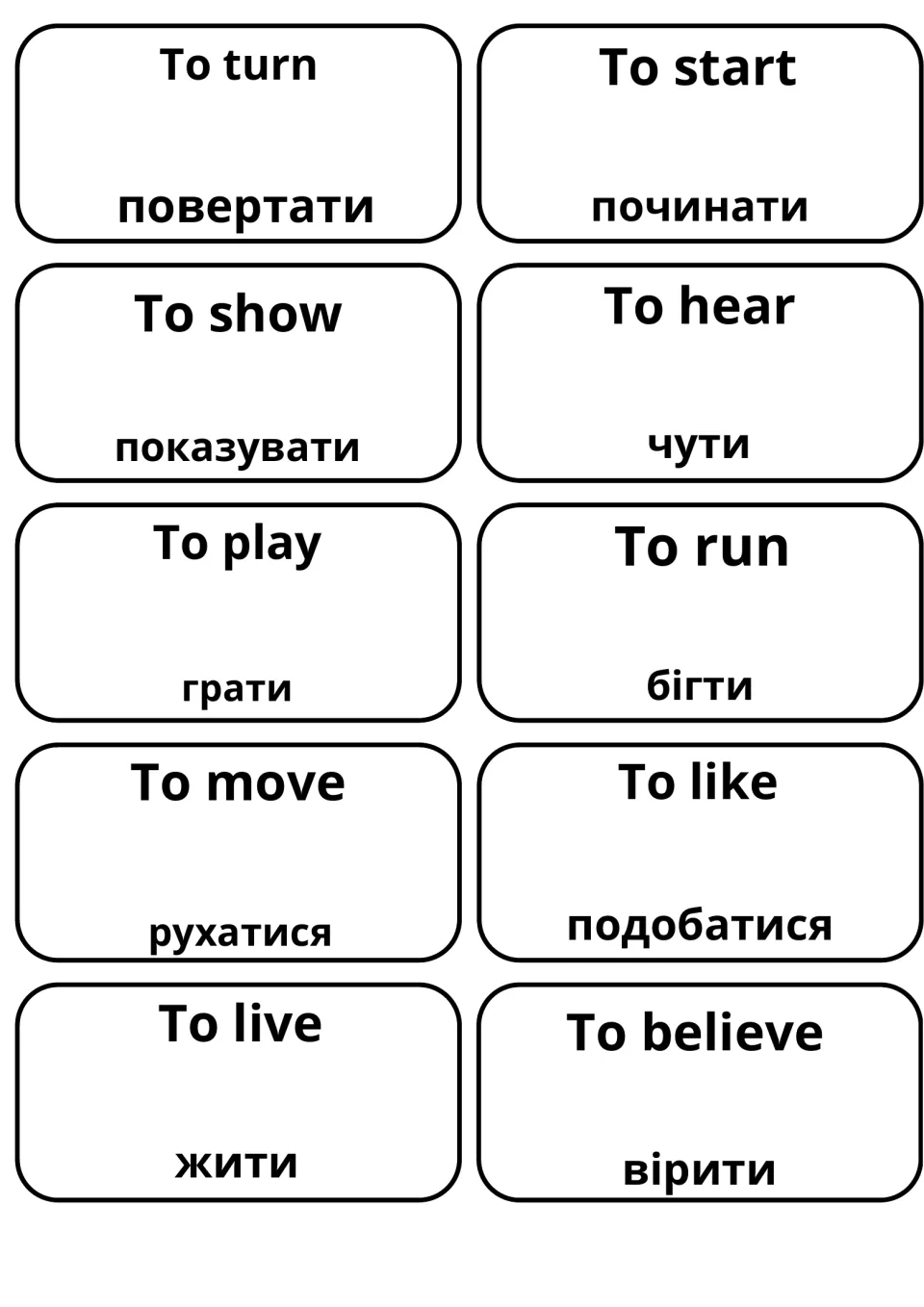 Action and feeling verbs in English and Ukrainian: to turn, to start, to show, to hear, to play, to run, to move, to like