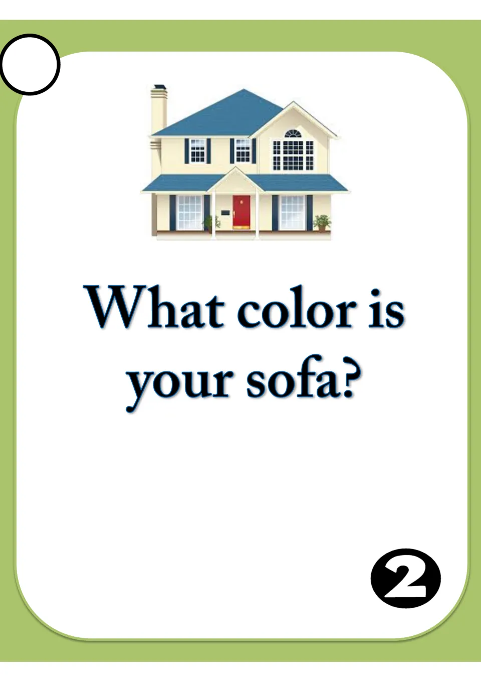 Speaking card 2 on furniture colors: students answer 'What color is your sofa?' aloud