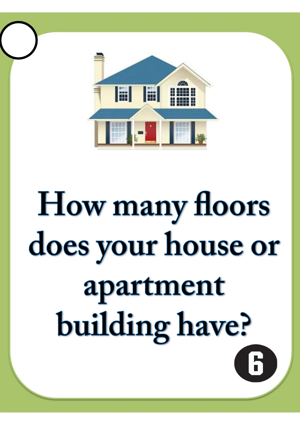 Speaking card 6 on homes: students answer 'How many floors does your house or apartment building have?'