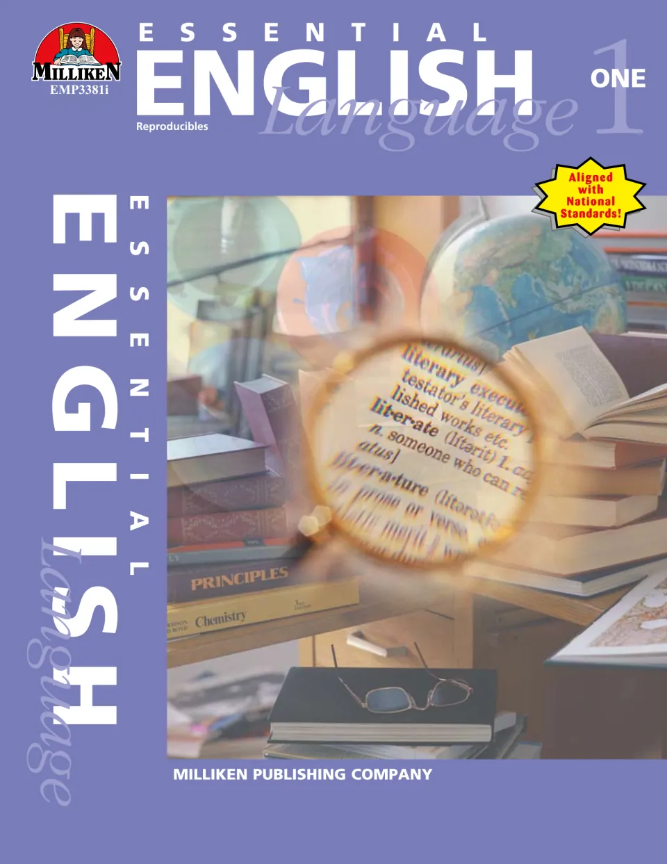 Essential English - Grade 1 workbook cover identifying the reproducible language resource from Milliken