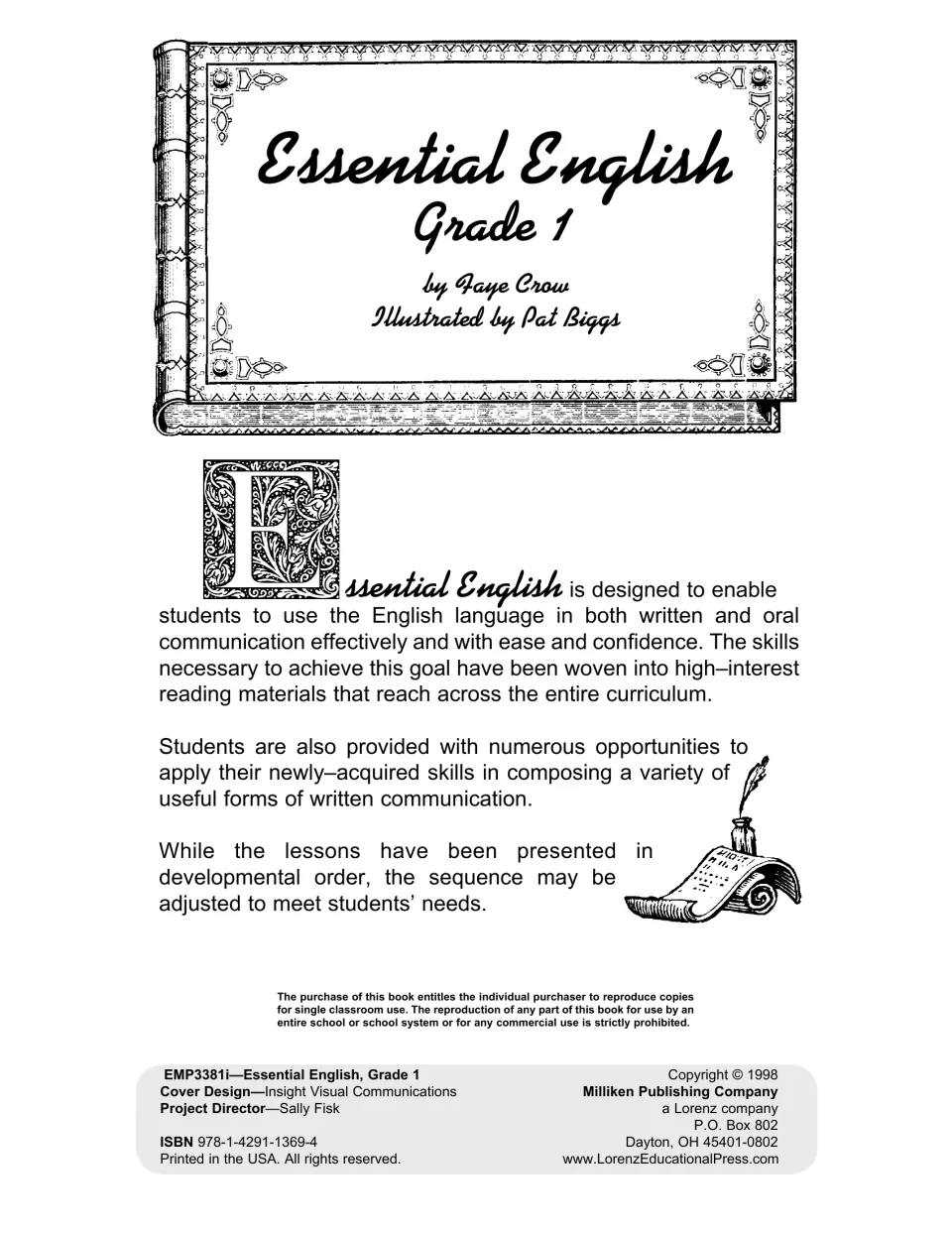 Workbook introduction naming author Faye Crow and illustrator Pat Biggs and explaining the lesson sequence