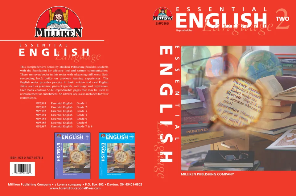 Essential English - Grade 2 workbook cover identifying Milliken Publishing Company and the English series
