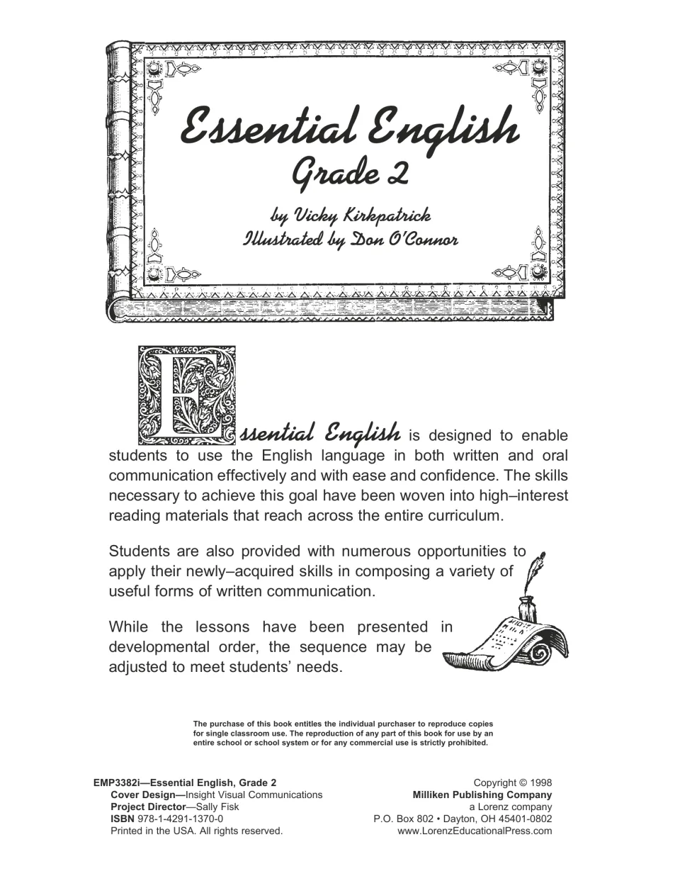 Workbook introduction naming author Vicky Kirkpatrick and explaining written and oral language practice