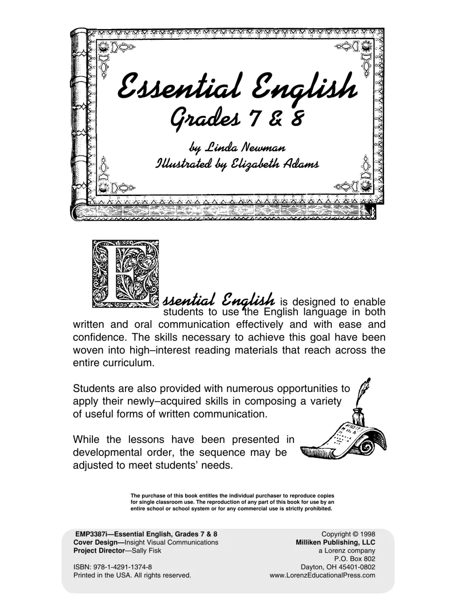 Workbook introduction for grades 7 and 8 explains written and oral communication goals and lesson sequencing