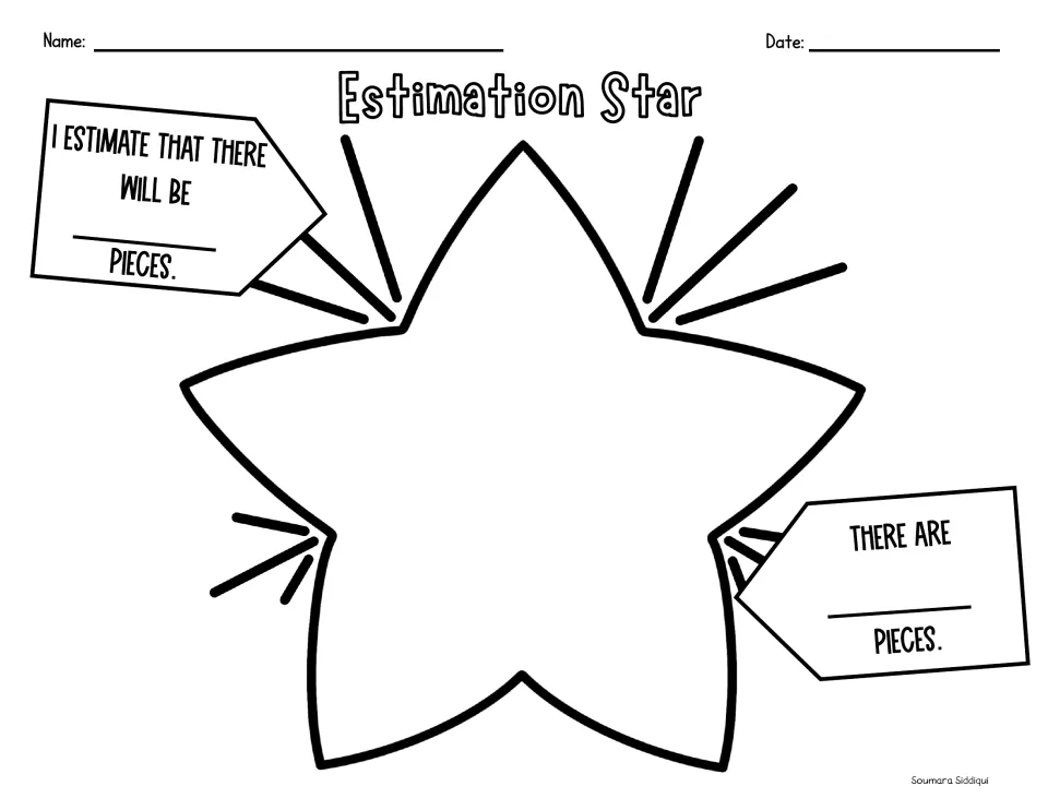 Estimation Star: students record a guess for how many pieces fit inside the star, count them and compare with the guess