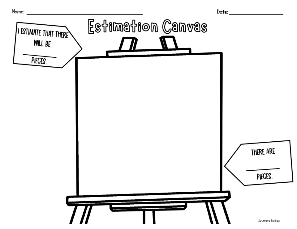 Estimation Canvas: students estimate the pieces that will cover the easel canvas, count them and record the real amount