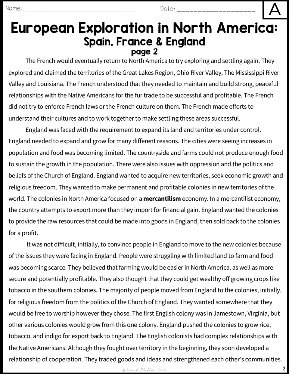 Version A passage, part 2: French fur trade, English expansion, mercantilism, and life in the colonies