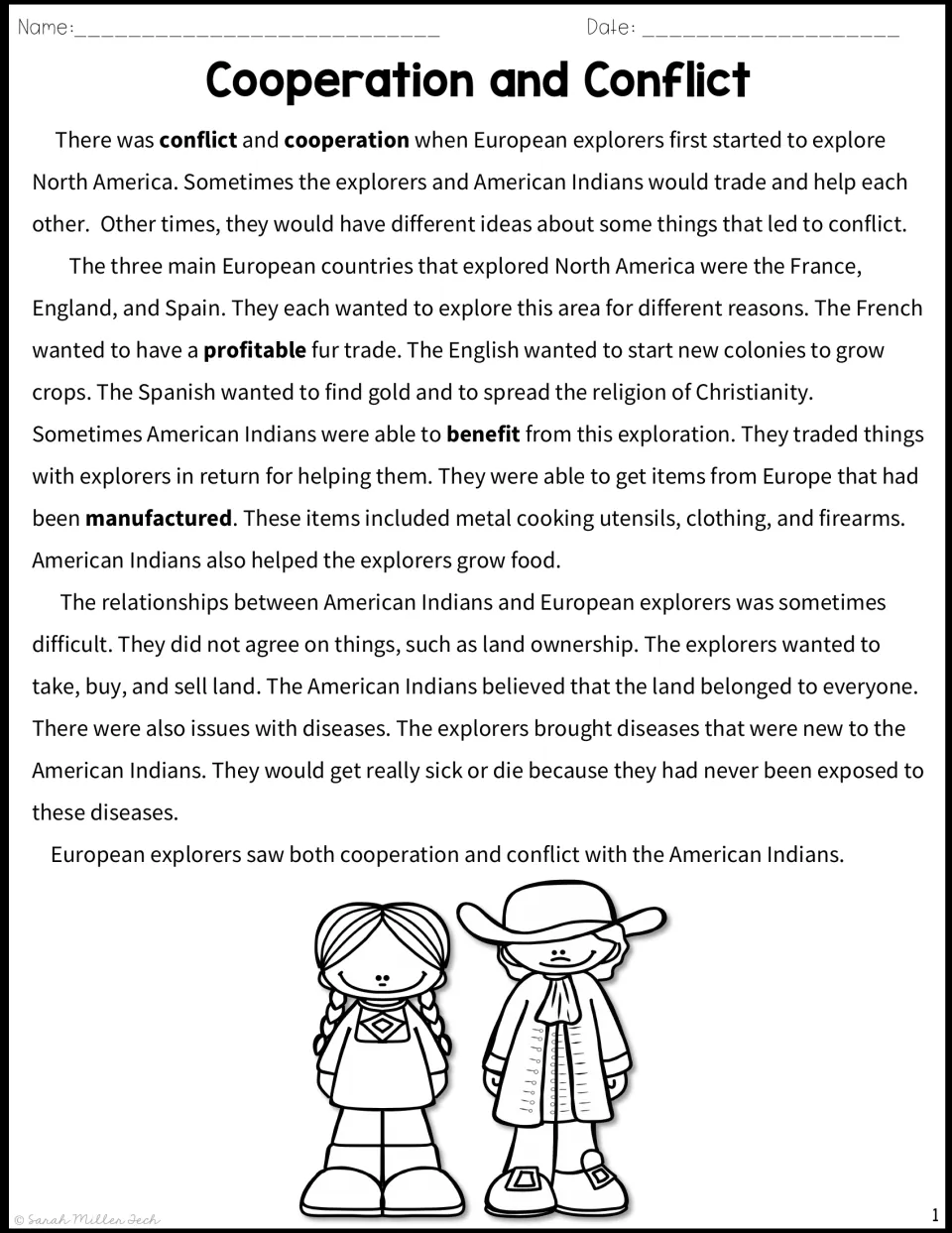 Cooperation and Conflict passage on French, English and Spanish explorers trading with and disputing American Indians