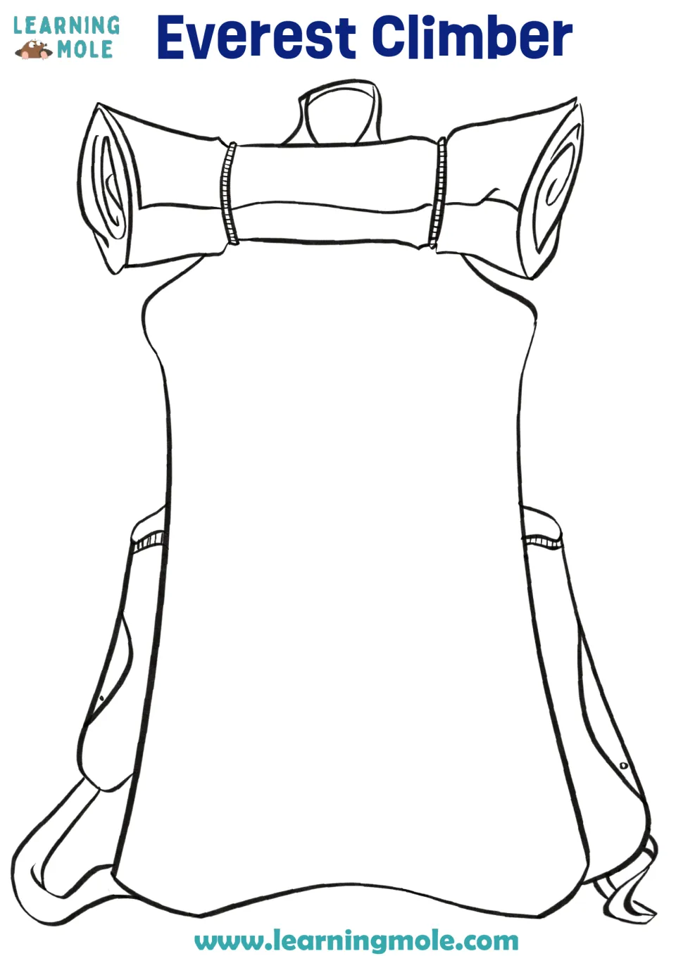 Mount Everest packing task: a blank backpack drawing where students glue the climbing gear they choose to bring