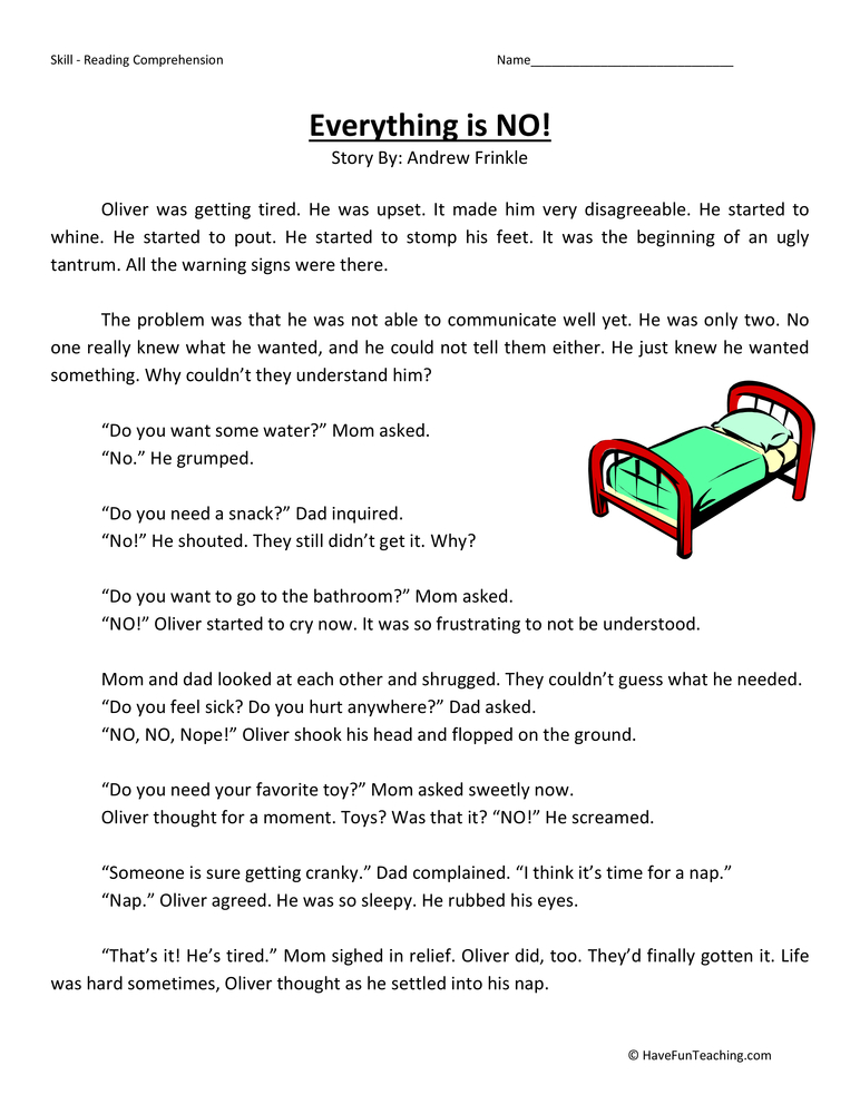 Everything is NO - Reading Comprehension Worksheet teaching resource preview
