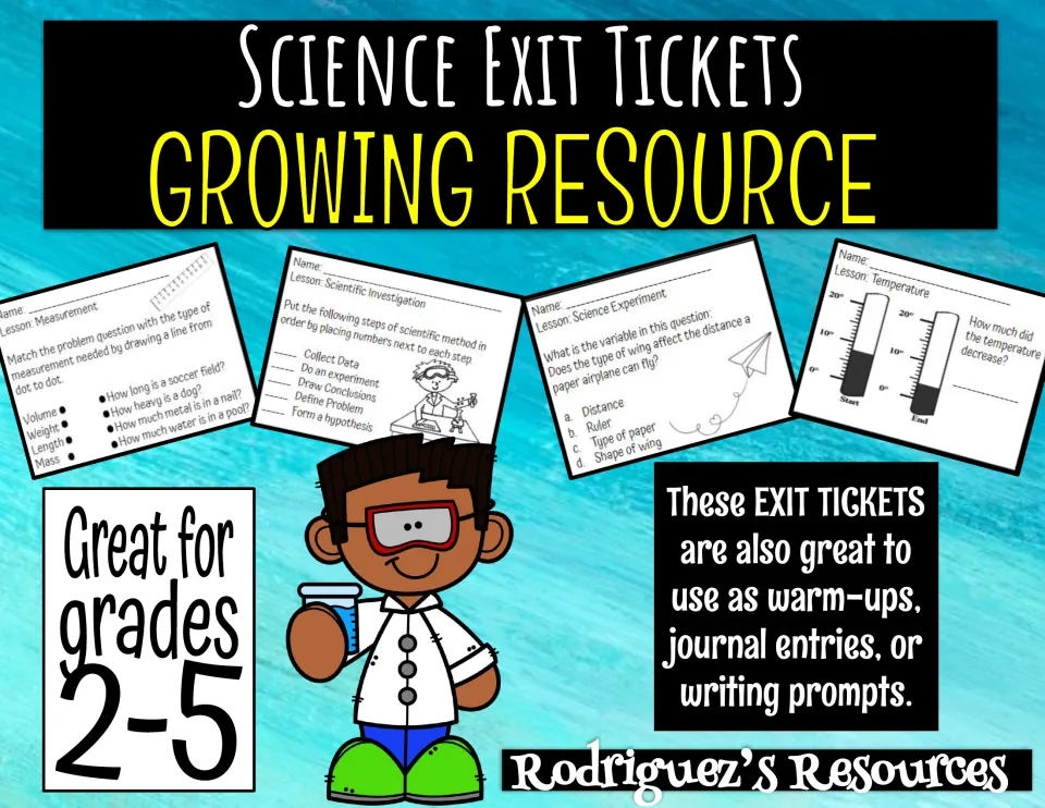Science Exit Tickets Growing Resource cover previewing scientific method, measurement, experiment and temperature tickets