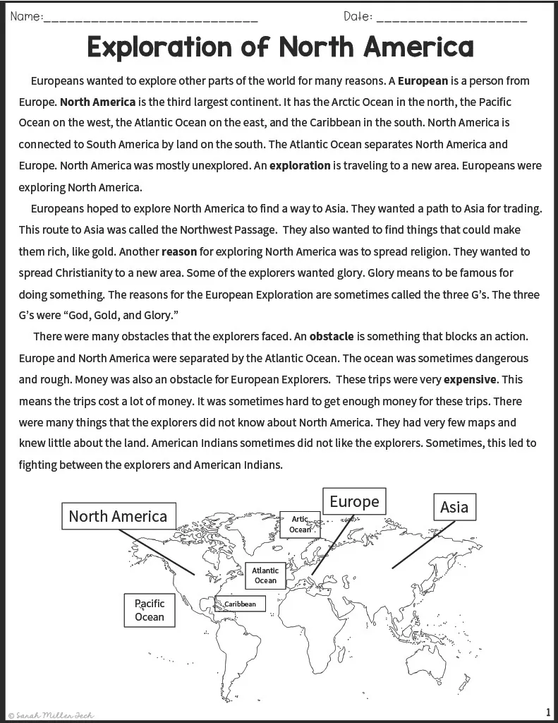 Exploration of North America Reading Packet – cover