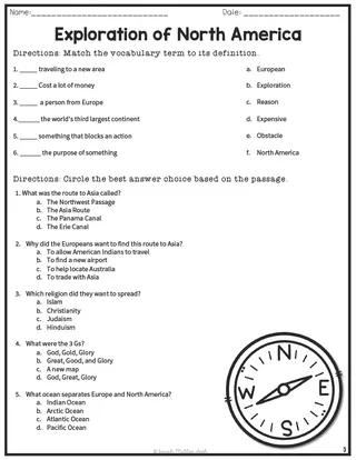 Exploration of North America Reading Packet – sample page 2