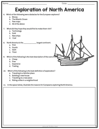 Exploration of North America Reading Packet – sample page 3