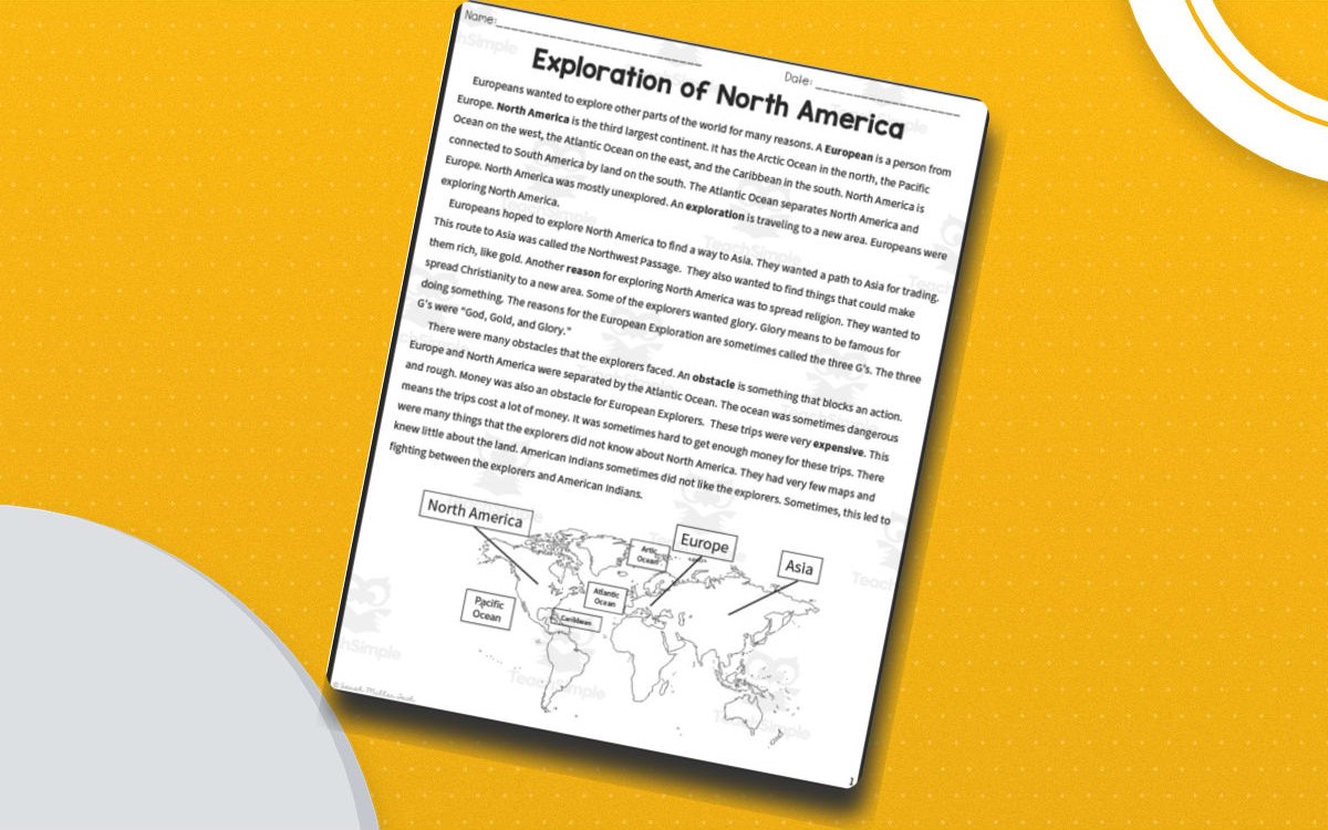 Exploration of North America Reading Packet preview: Informational exploration passage