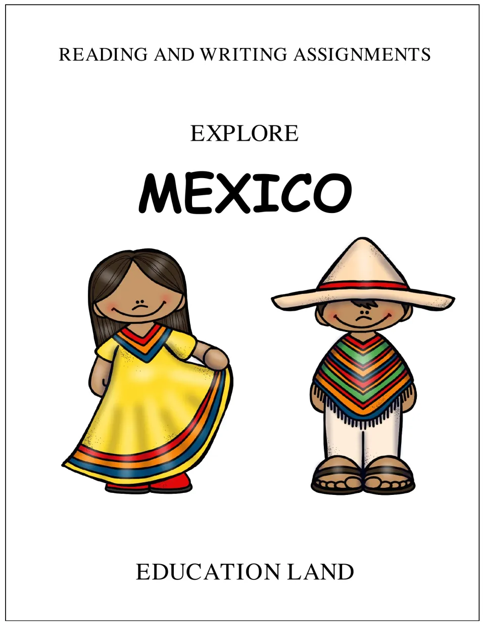 Explore Mexico cover identifies the packet as reading and writing assignments published by Education Land.