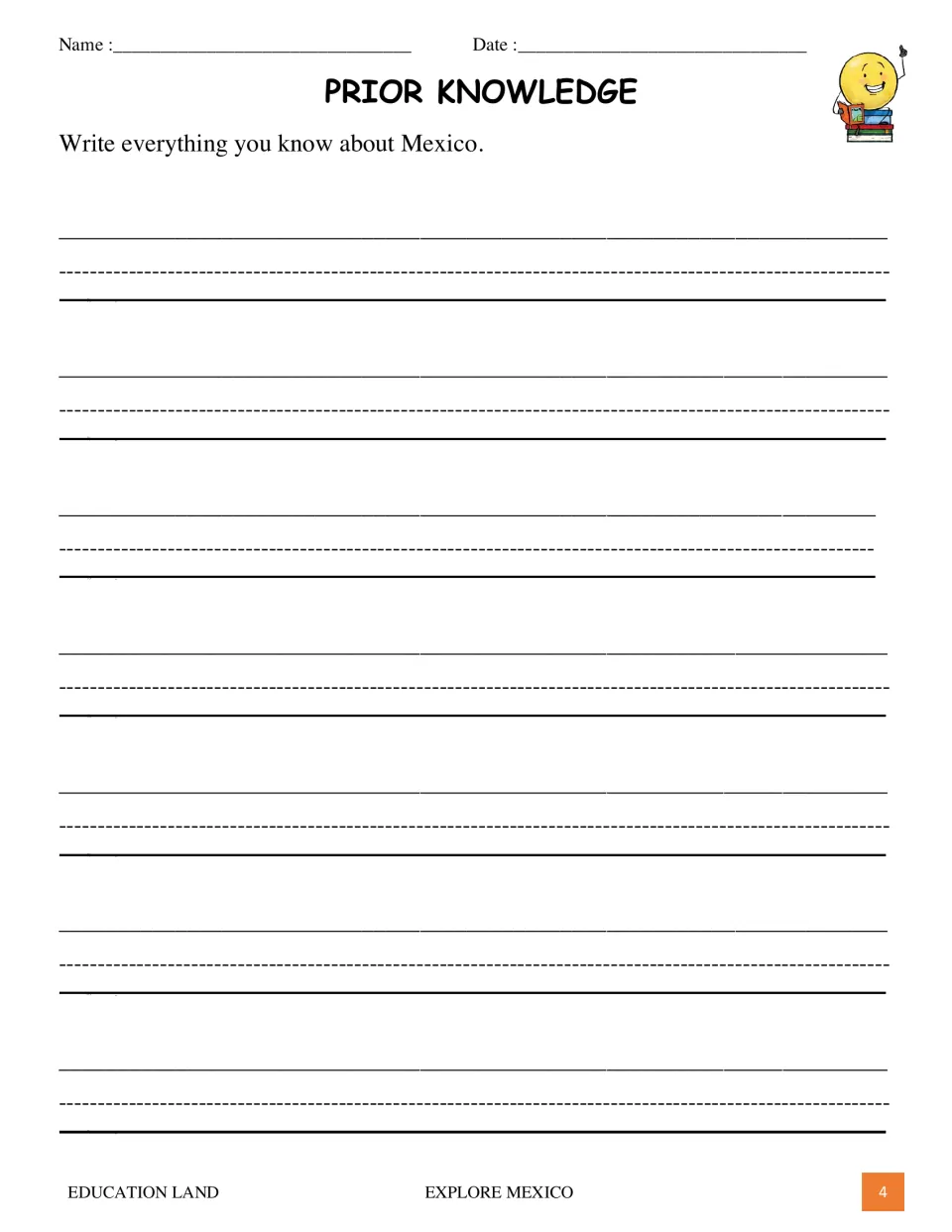 Prior knowledge activity asks students to write everything they know about Mexico before the vocabulary lesson.