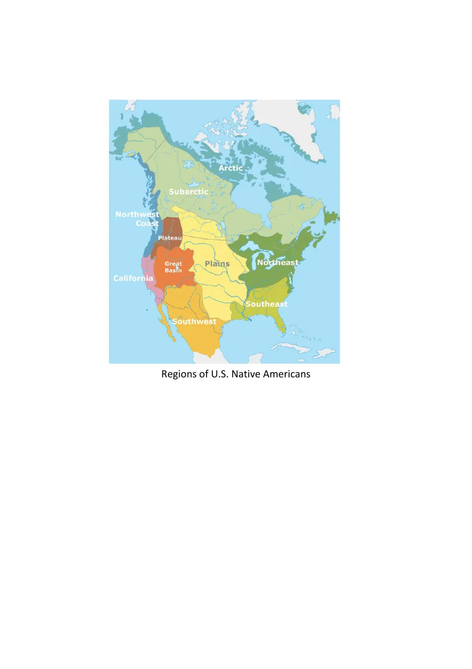 Regions of U.S. Native Americans map: students locate Arctic, Subarctic, Plains, Northeast, Southeast and Southwest