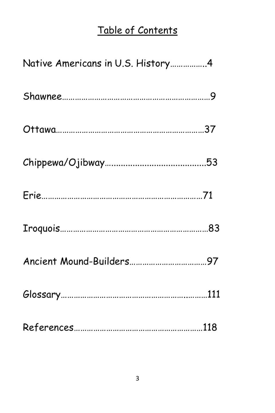 History eBook contents listing Shawnee, Ottawa, Chippewa/Ojibway, Erie, Iroquois, and ancient mound-builders