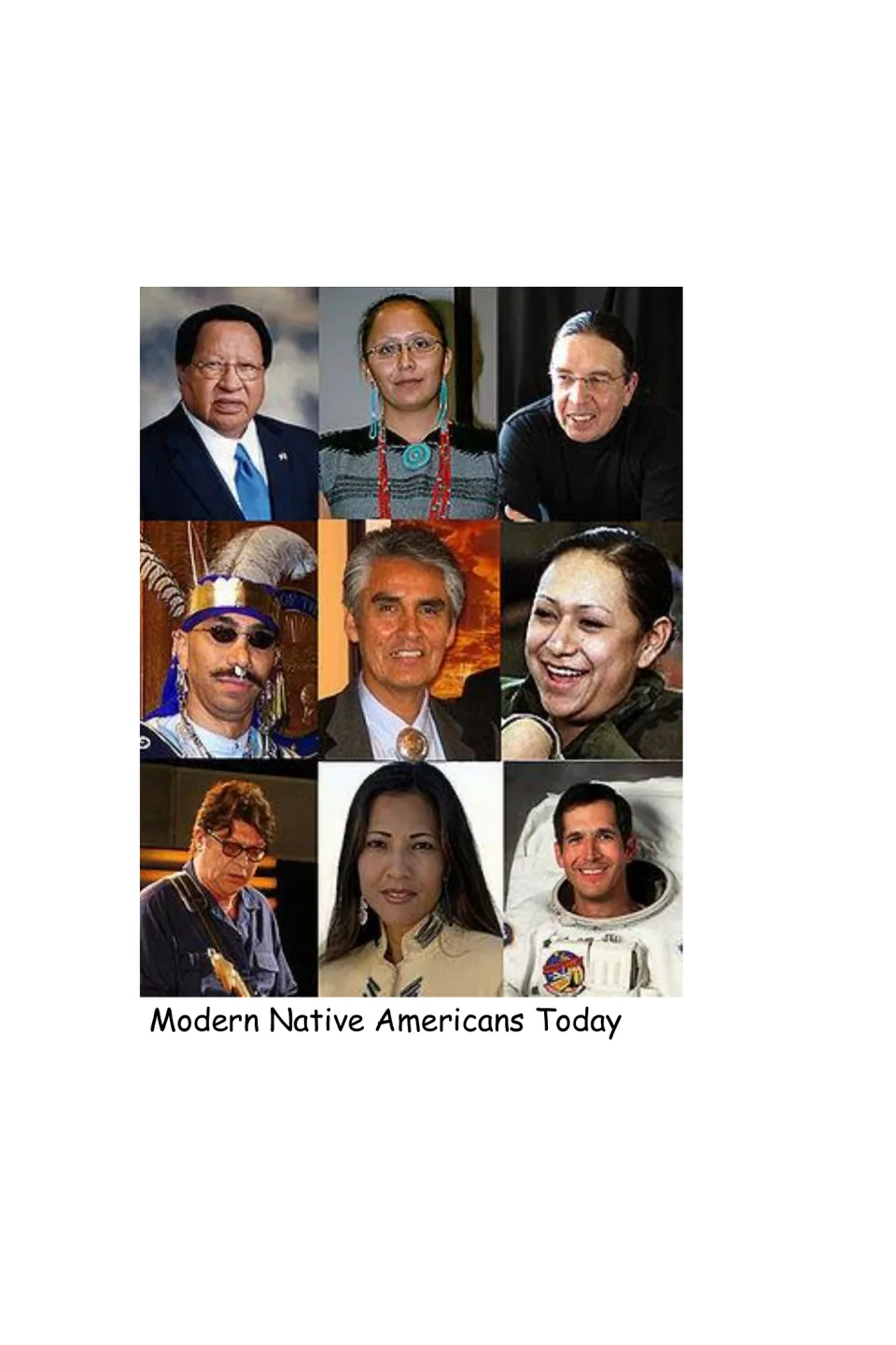 History eBook photo collection captioned 'Modern Native Americans Today' presents nine individual portraits