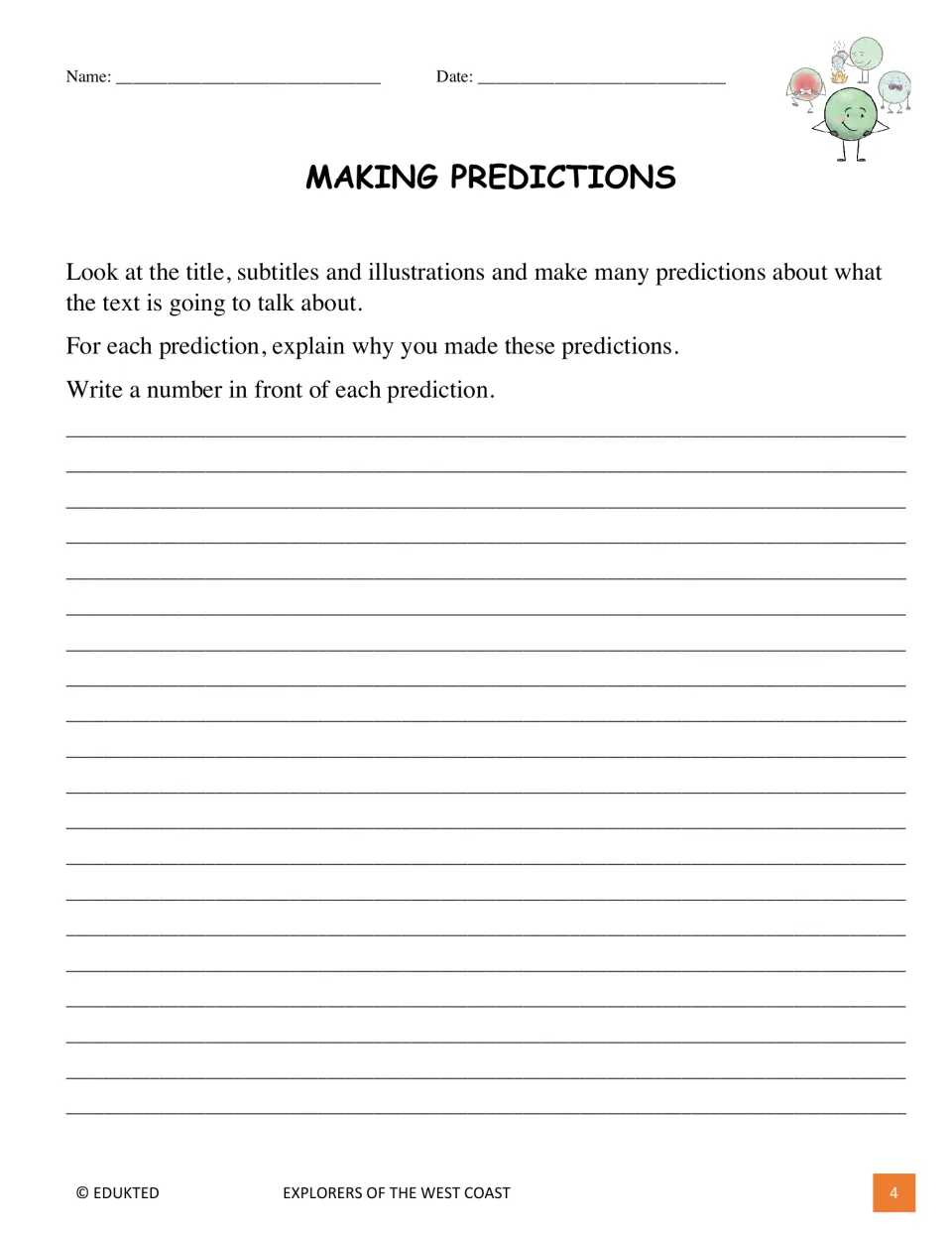 Prereading prediction task asks students to use the title, subtitles, and illustrations and explain each prediction