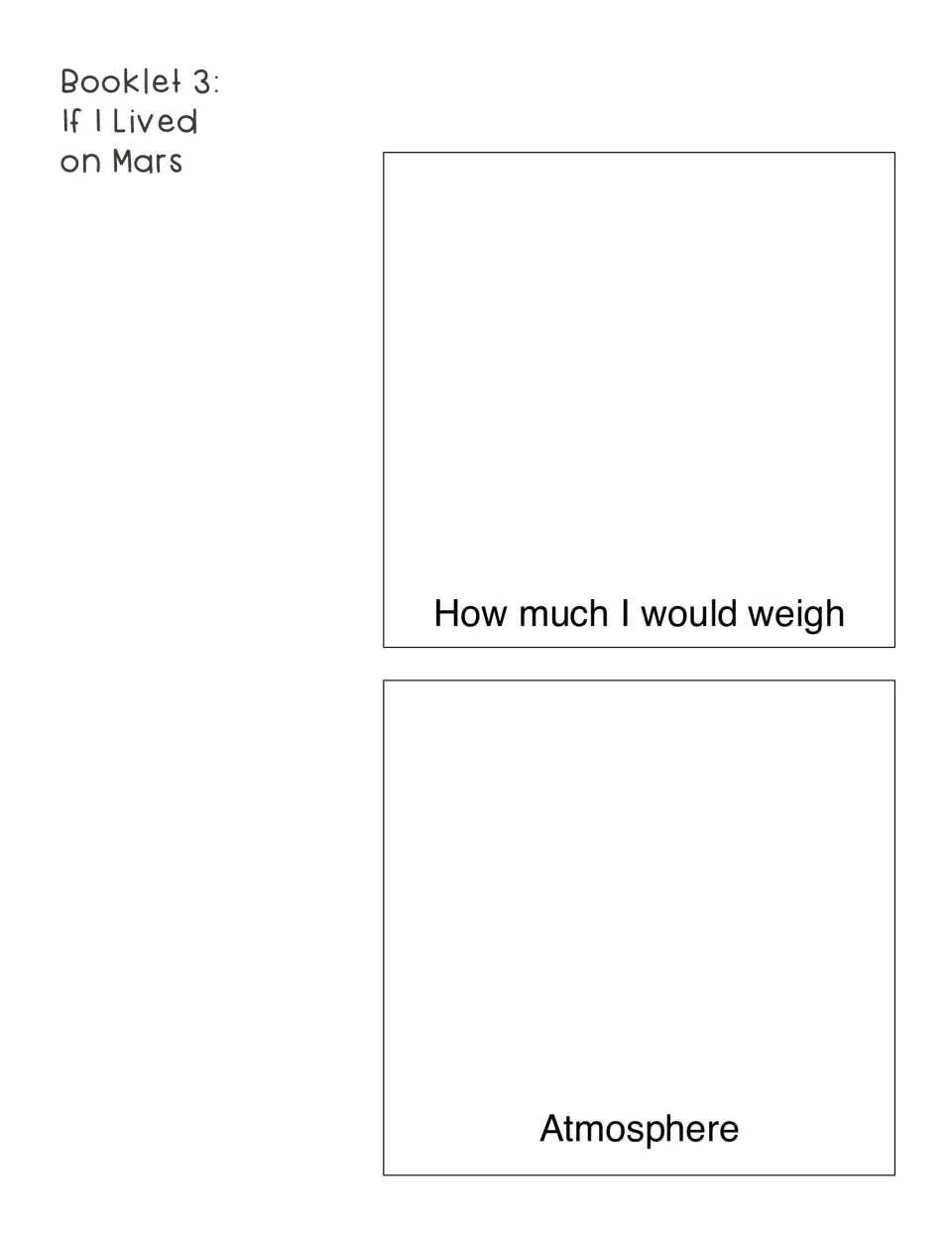 If I Lived on Mars cut-out pages: students explain how much they would weigh on Mars and describe its atmosphere