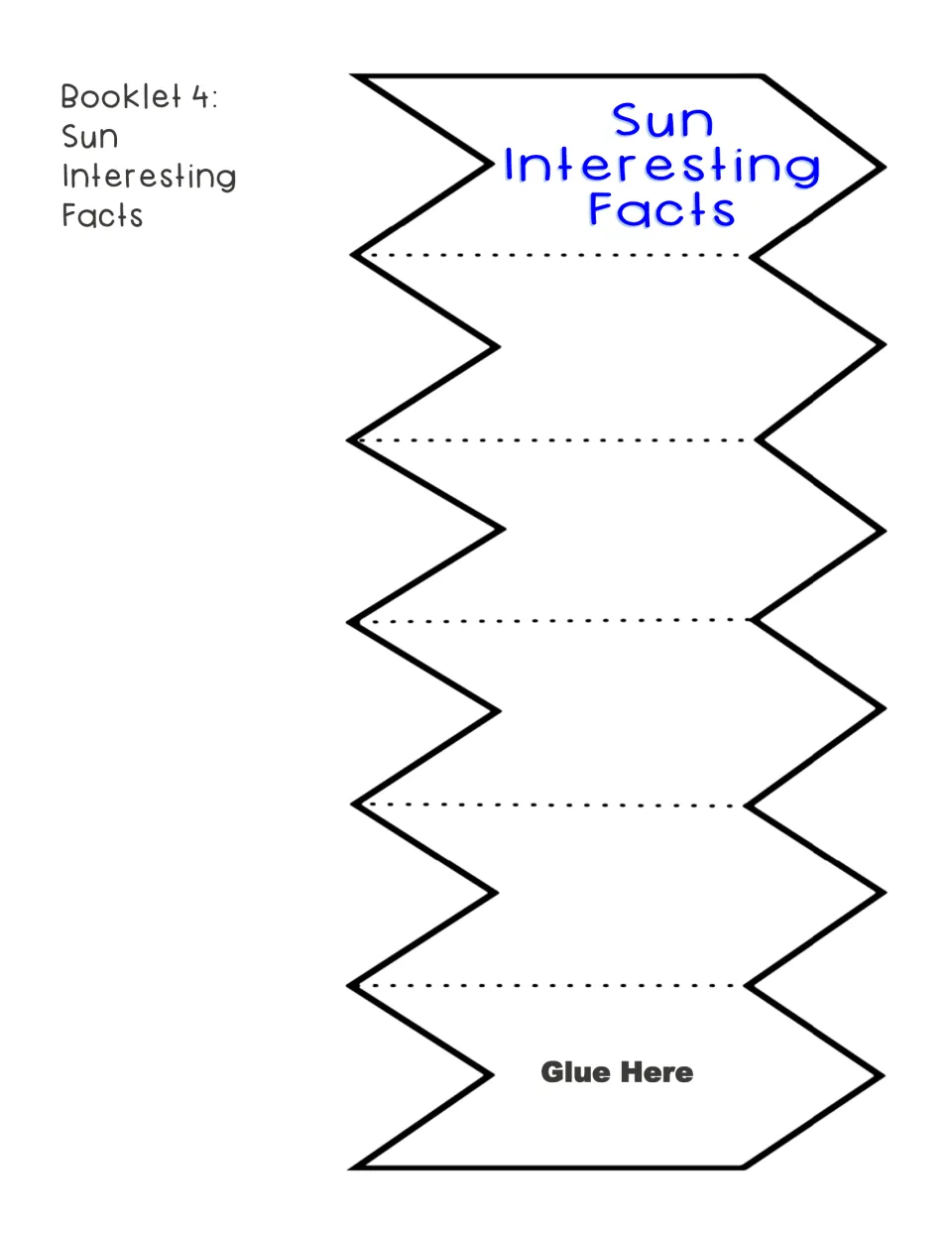 Sun Interesting Facts accordion booklet template provides blank sections for facts and a labeled glue tab