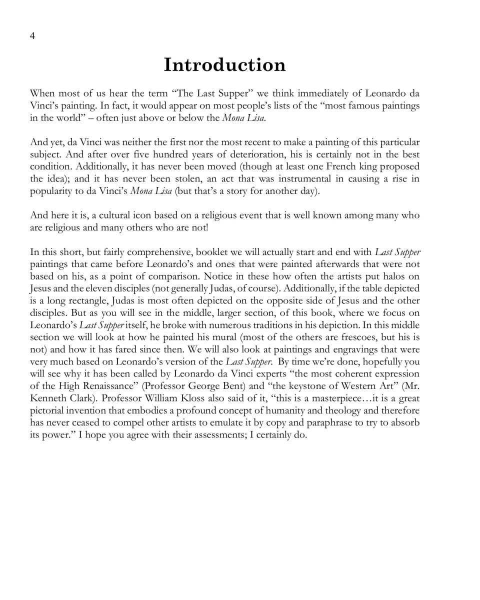 Introduction explaining the book’s comparison of Last Supper paintings and its focus on Leonardo’s mural