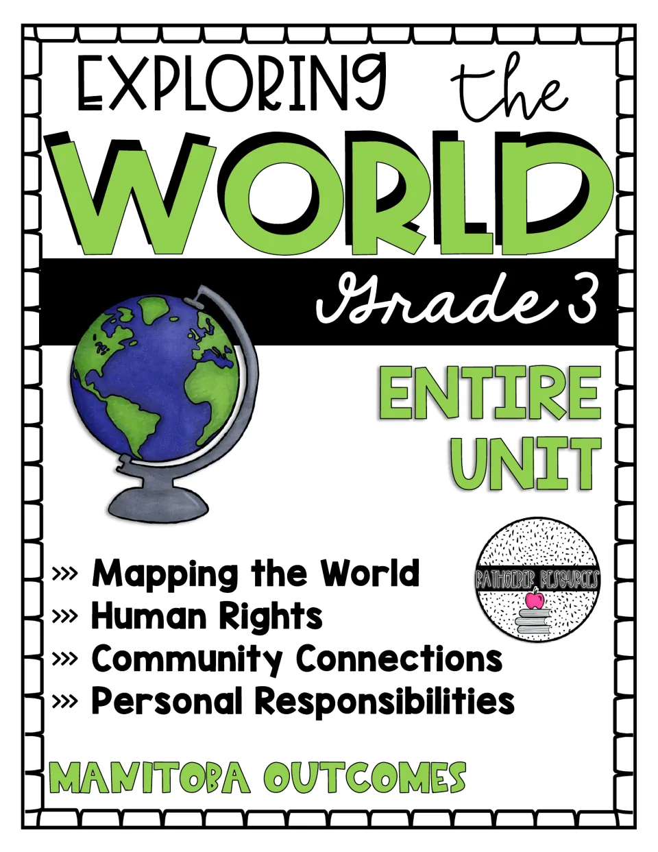 Grade 3 unit cover listing mapping the world, human rights, community connections, and responsibilities