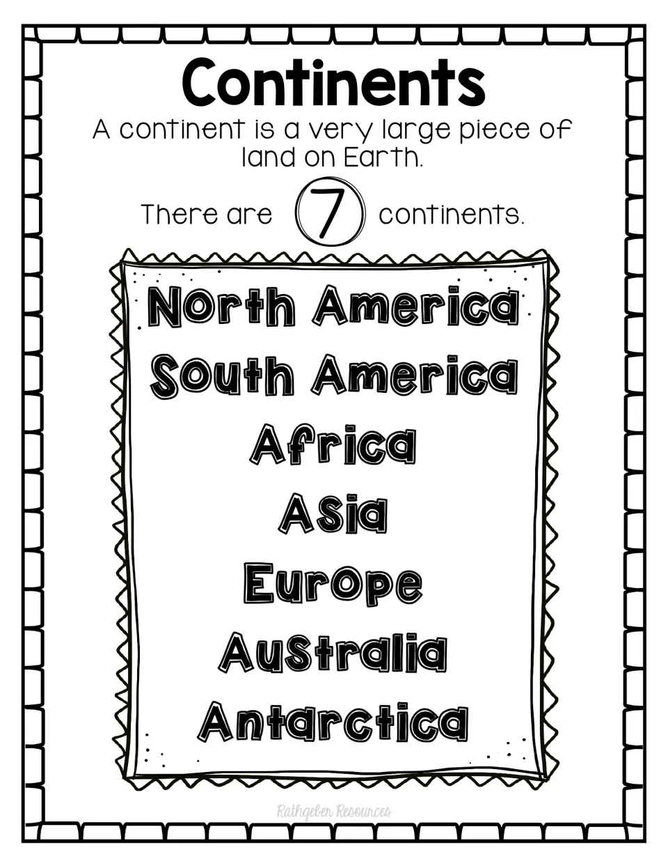 Continents reference page defines a continent and names all seven, including Africa, Asia, and Europe