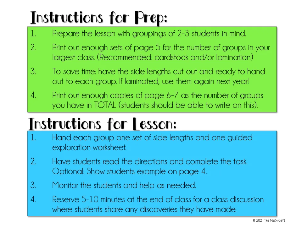 Prep and lesson steps: print and cut side strips, group students in 2-3, hand out worksheets and end with a class discussion