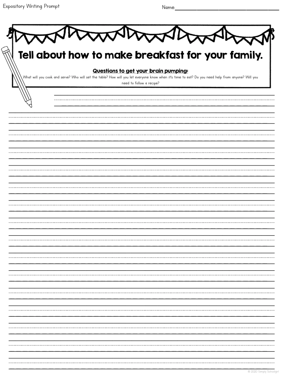 How-to prompt on making breakfast for your family: students plan the meal, table setting and any recipe needed