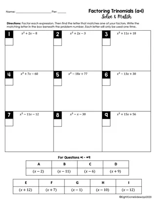 Factoring Trinomials Worksheet – When a = 1 – sample page 2