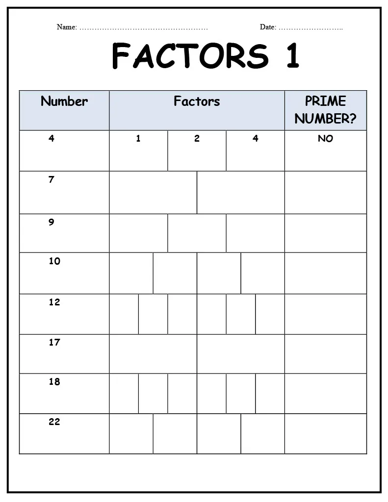 Factors Worksheet - Beginners – cover
