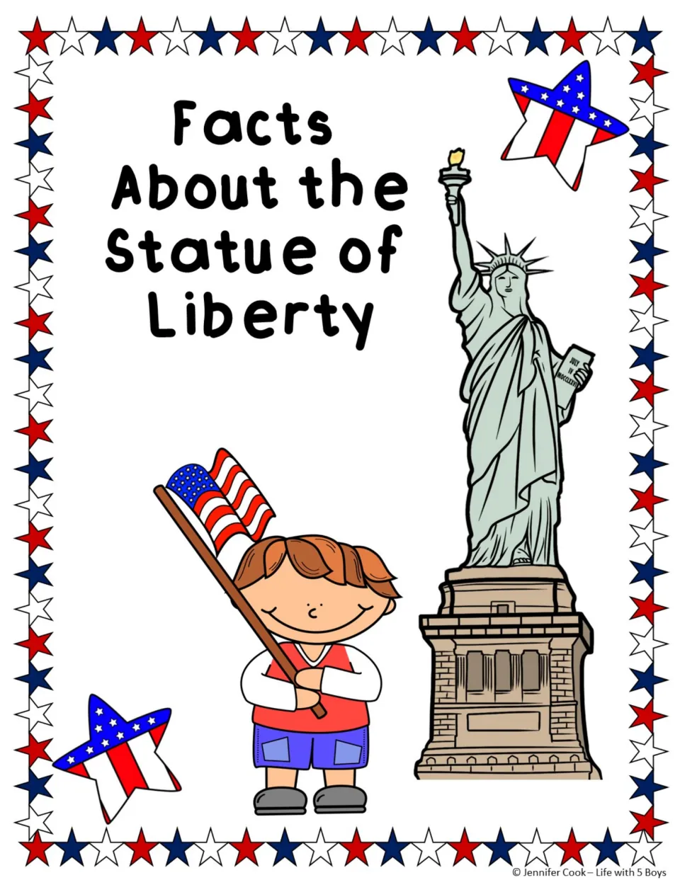 Reading packet cover titled 'Facts About the Statue of Liberty' introduces the landmark studied in the passage.