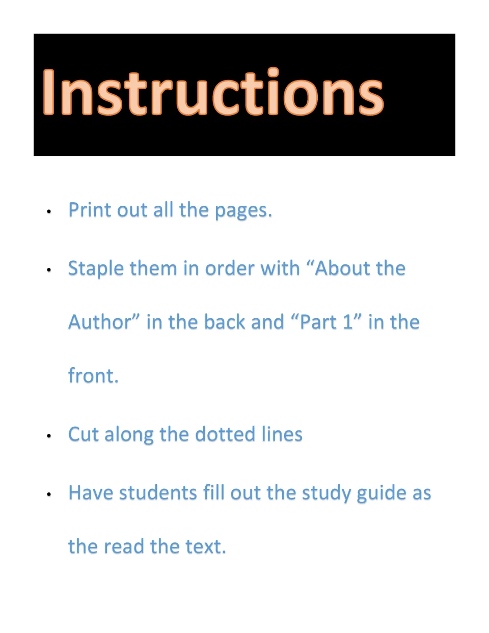 Assembly instructions: print all pages, staple with Part 1 in front and About the Author in back, cut dotted lines