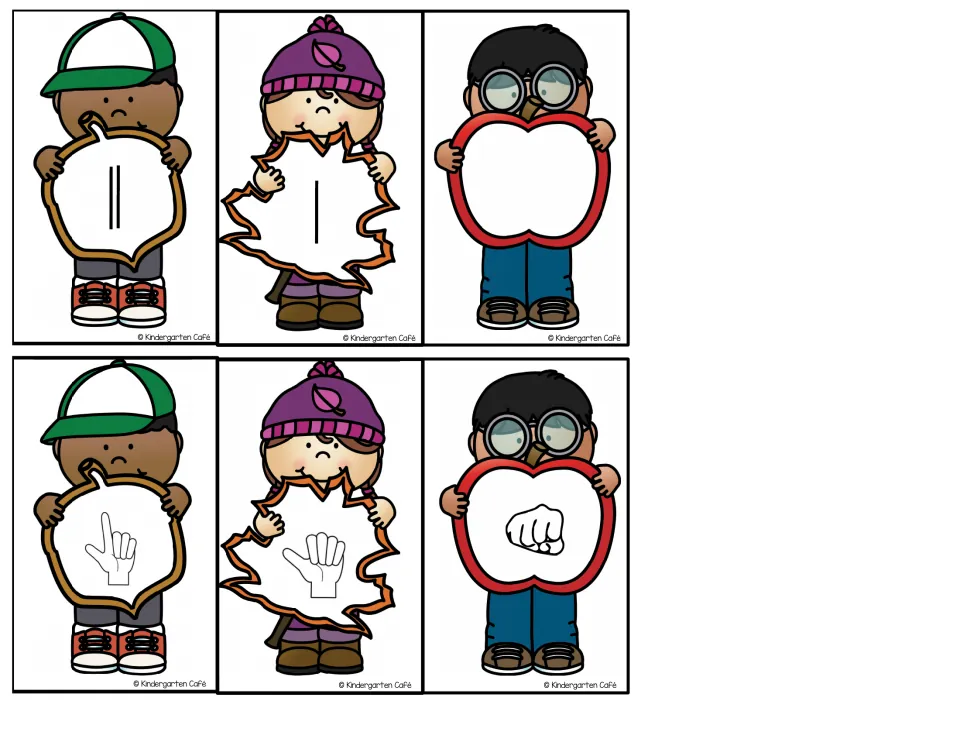 Six fall number cards representing 2, 1, and 0 as tally marks and finger counts for number matching