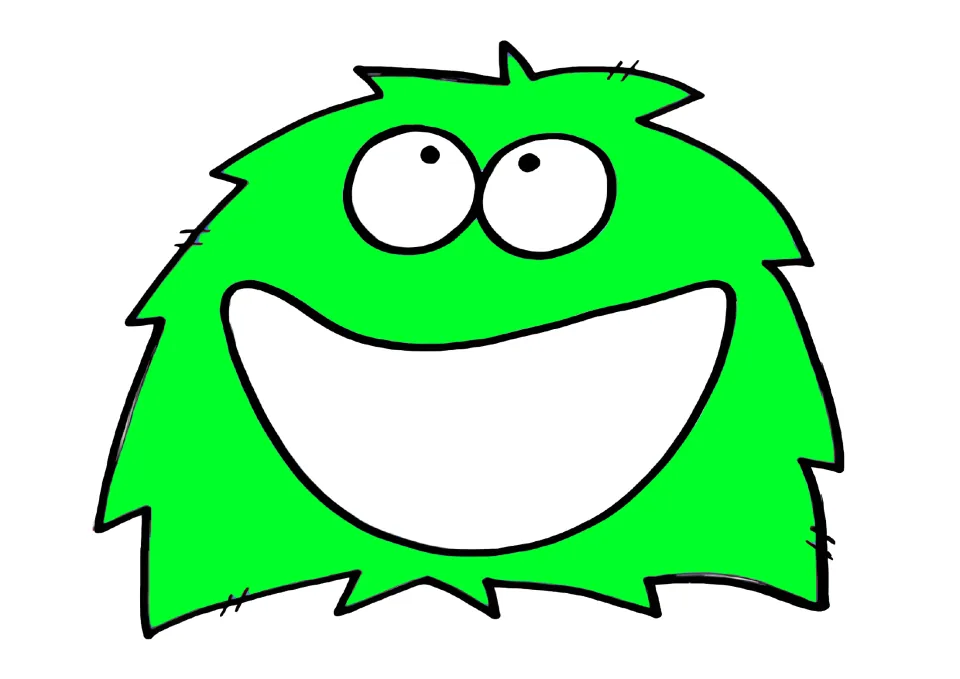 Green monster sorting mat: a grinning furry green monster with round eyes and a large open white mouth, no text