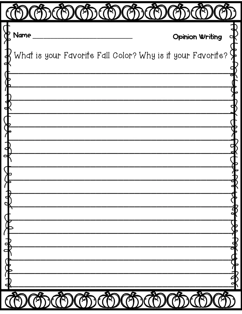 Favorite fall color opinion prompt repeated without directions, adding space for students to finish explaining their pick
